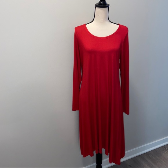 Eileen Fisher Red Medium Scoop Neck Swing Dress - Picture 2 of 5